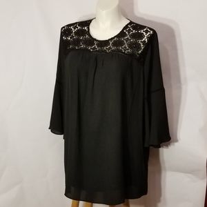 AVA & VIV Black Blouse w/ Crochet Yoke